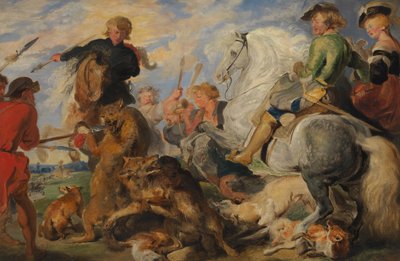 Kopi etter Rubenss Wolf and Fox Hunt, ca. 1824-26. av Edwin Landseer