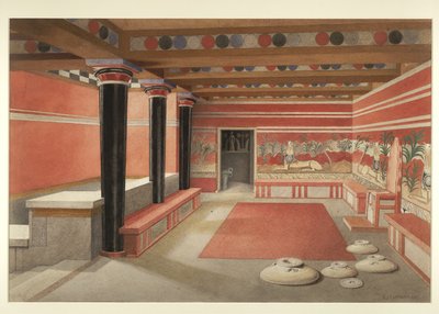 Maleri av det omskapte tronrommet til Minos-palasset på Knossos av Edwin J. Lambert