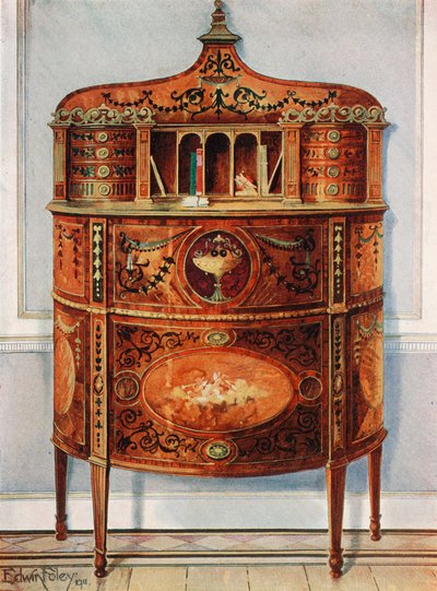 Innlagt og malt Satinwood Skrivebordskap, Ormolu-montert av Edwin John Foley