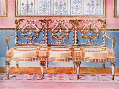 Hvit forgylt og malt sofa--Pergolesi-påvirkning av Edwin John Foley