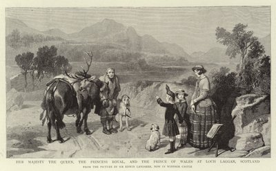 Hennes Majestet Dronningen, Princess Royal og Prince of Wales ved Loch Laggan, Skottland av Edwin Landseer