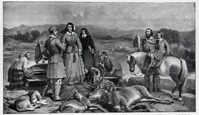 Dronning Victoria lander ved Loch Muick, etter maleriet i 1850 av Edwin Landseer