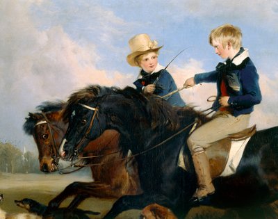 The Hon E. S. Russell and His Brother (detalj av 369434) (olje på panel) av Edwin Landseer