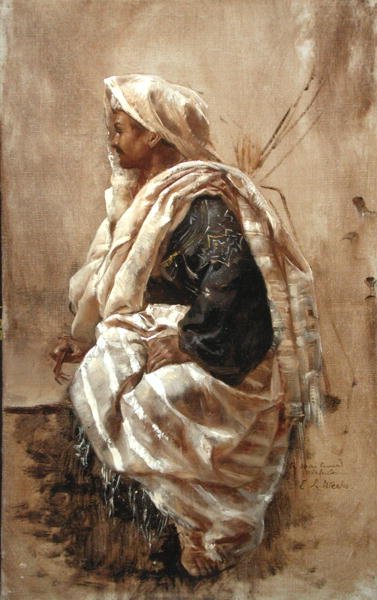 En sittende araber (olje på lerret) av Edwin Lord Weeks