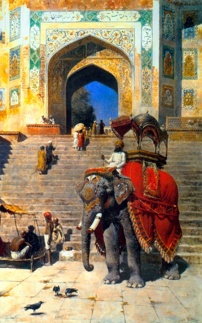 Royal Elephant ved inngangsporten til Jami Masjid, Mathura, 1800- eller begynnelsen av 1900-tallet. av Edwin Lord Weeks