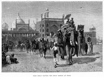 Shah Jehan forlater den store moskeen i Delhi, 1800-tallet. av Edwin Lord Weeks