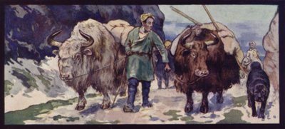 Et Thibetan Yak Train (fargemedlemmer) av Edwin Noble