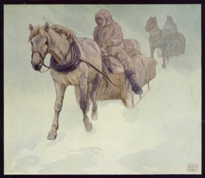 Sibirske ponnier i Antarktis (farge litho) av Edwin Noble