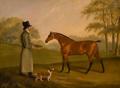 A Horse in a Landscape with the Groom, David, Bennet, ca. 1805 (olje på lerret) av Edwin W. Cooper