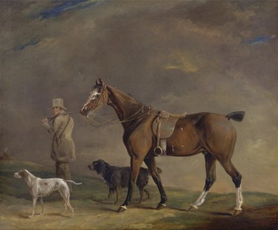 En idrettsmann med skyteponni og våpenhunder (olje på lerret) av Edwin W. Cooper
