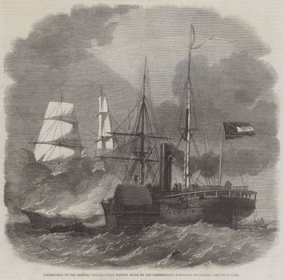 Ødeleggelse av Federal Merchantman Harvey Birch av Confederate War-Sloop Nashville av Edwin Weedon