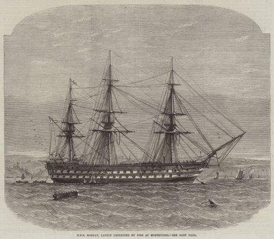 HMS Bombay, nylig ødelagt av brann i Montevideo av Edwin Weedon