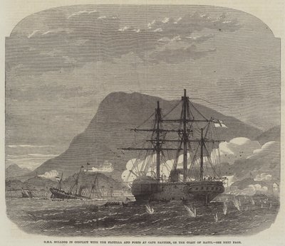 HMS Bulldog i konflikt med flottiljen og fortene ved Cape Haytien, på kysten av Hayti av Edwin Weedon