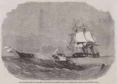 HMS Diadem tar av mannskapet på det dismasted amerikanske skipet C W Connor, nær Bermuda av Edwin Weedon