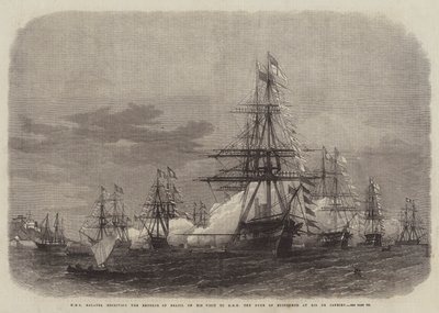 HMS Galatea mottar keiseren av Brasil på hans besøk til HKH hertugen av Edinburgh i Rio de Janeiro av Edwin Weedon