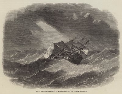HMS prinsesse Charlotte i sterk kuling utenfor Kapp det gode håp av Edwin Weedon