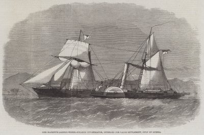 Hennes Majestets Paddle-Wheel-Steamer-etterforsker, beregnet på Lagos-bosettingen, Guineabukta av Edwin Weedon