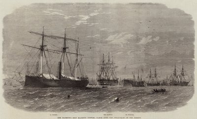 Hennes Majestets Ship Majestic holder vakt over Steam-Rams i Mersey av Edwin Weedon