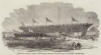 Lansering av HM Gun-Boat Pelter, og det portugisiske dampskipet Dom Pedro Secondo, ved Northfleet av Edwin Weedon