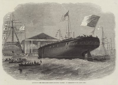 Lansering av den portugisiske Screw-Corvette Sagres, på Limehouse av Edwin Weedon