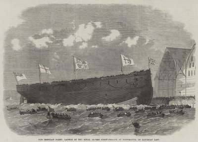 Vår jernbelagte flåte, lansering av Royal Alfred Screw-Frigate i Portsmouth, lørdag sist av Edwin Weedon