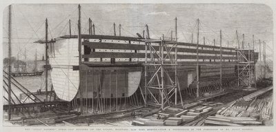 Great Eastern Steam-Ship-bygningen på Stocks, Millwall, 22 500 tonns byrde av Edwin Weedon