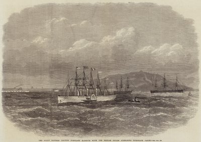 Great Eastern forlater Portland Harbor med British Indian Submarine Telegraph Cable av Edwin Weedon