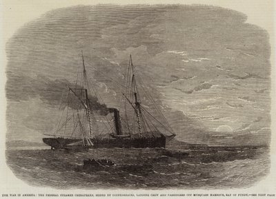 The War in America, Federal Steamer Chesapeake, beslaglagt av konfødererte, landende mannskap og passasjerer utenfor Musquash Harbour, Bay of Fundy av Edwin Weedon