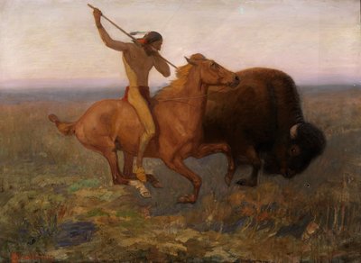 Indian Hunting Buffalo, slutten av 1800-begynnelsen av det 20. århundre. av Edwin Willard Deming
