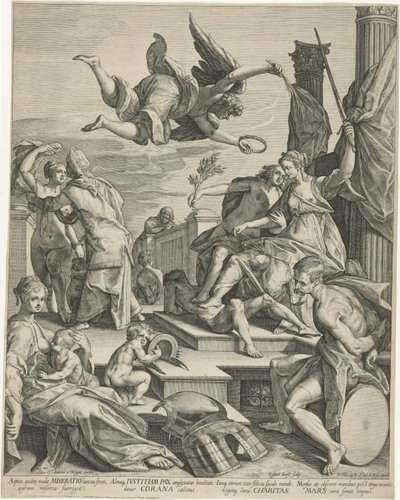 Allegorie møtte rettferdighet, fred og veldedighet av Egbert Jansz.