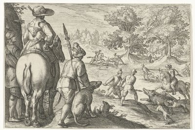 Landskap med villsvinjakt Jaktscener (serietittel) Icones Venantum Arter Varias Representantes (serietittel) av Egbert Jansz.