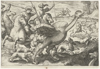 Landskap med strutsjakt Jaktscener (serietittel) Icones Venantum Arter Varias Representantes (serietittel) av Egbert Jansz.