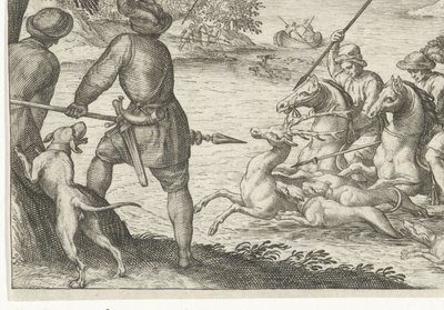 Elvelandskap med rådyrjakt Jaktscener (serietittel) Icones Venantum Arter Varias Representantes (serietittel) av Egbert Jansz.
