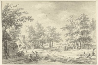 Landskap med noen gårder og figurer av Egbert van Drielst
