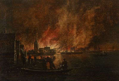 Nattlig brann over nederlandsk by av Egbert van der Poel