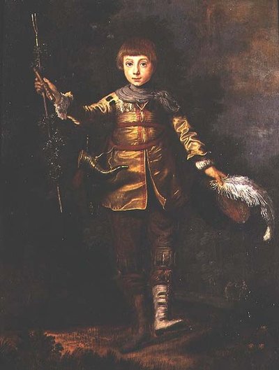 Portrett av en ung gutt som danser i en skog av Eglon Hendrick van der (attr. to) Neer