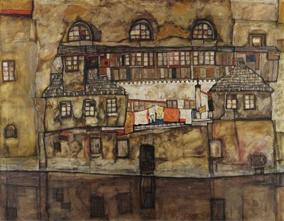 Husmur på elven av Egon Schiele
