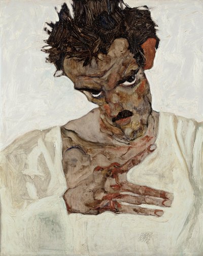 Selvportrett med senket hode av Egon Schiele