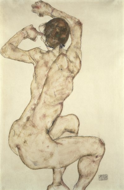 A Crouching Naken, 1915 av Egon Schiele