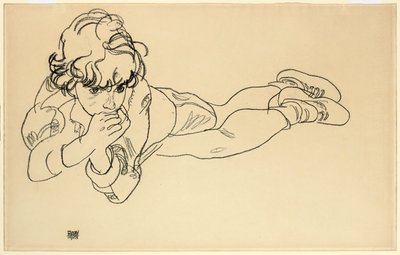 Gutt som ligger på magen, 1918 av Egon Schiele