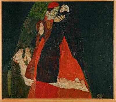 Kardinal og nonne, kjærtegn (olje på lerret) av Egon Schiele