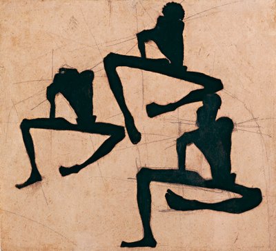 Komposisjon med tre nakne menn - Komposisjon med tre mannlige nakenbilder - Av Egon Schiele (1890-1918), Blekk på papir av Egon Schiele