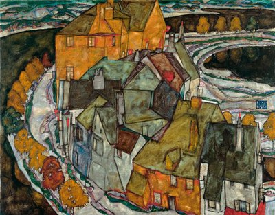 Crescent of Houses II (Island City) - Pictură de Egon Schiele (1890-1918), ulei pe pânză norvegiană av Egon Schiele