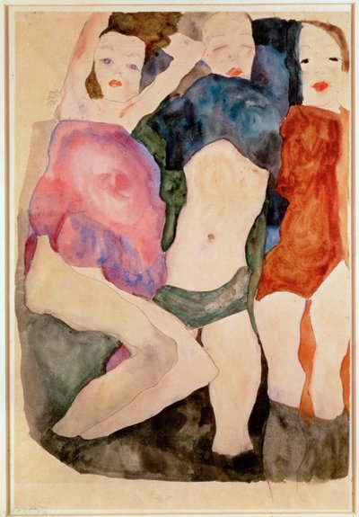 Drei Maedchen [Tre jenter] (akvarell og blyant) av Egon Schiele