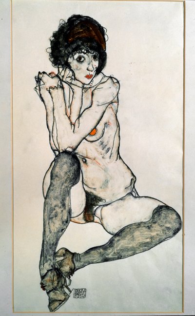 Naken kvinne sitter. Tegning av Egon Schiele av Egon Schiele