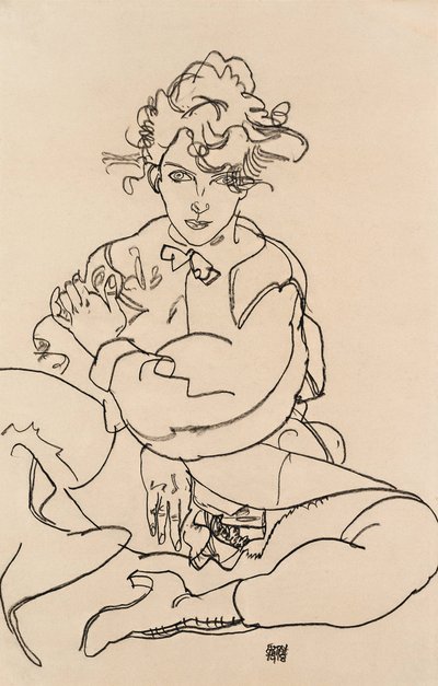 Jente sitter med spredte ben, 1918 av Egon Schiele