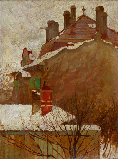 Hus om vinteren (utsikt fra studio) av Egon Schiele