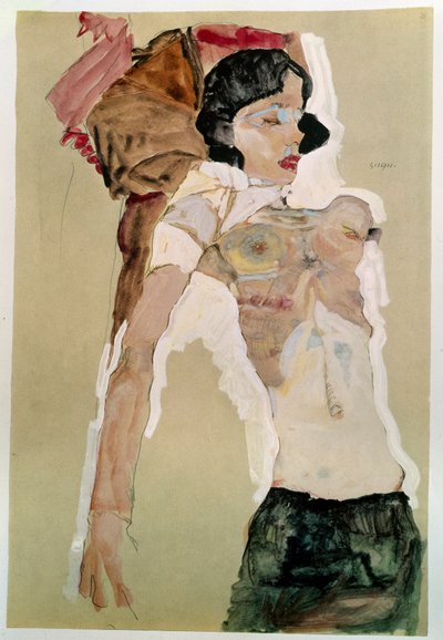 Halvnaken kvinne. Tegning av Egon Schiele (1890-1918), 1911 Blyant og akvarell på papir. Mål: 45,9x31,1cm. Wien, Graphische Sammlung Albertina av Egon Schiele