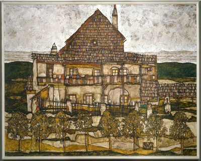 Hus med shingeltak (olje på lerret) av Egon Schiele