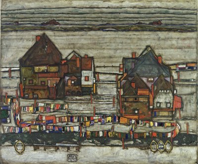 Hus med vaskesnorer, 1914 av Egon Schiele